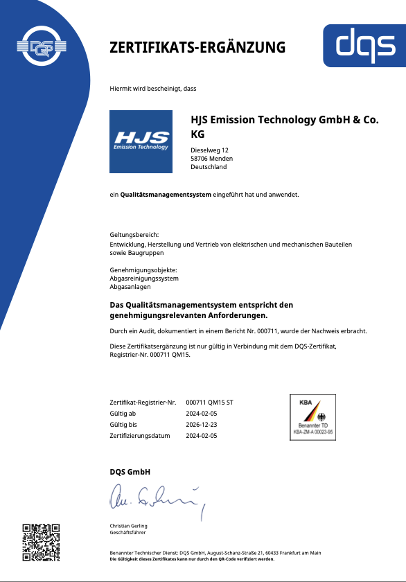 Zertifikats-Ergänzung Qualitätsmanagementsystem